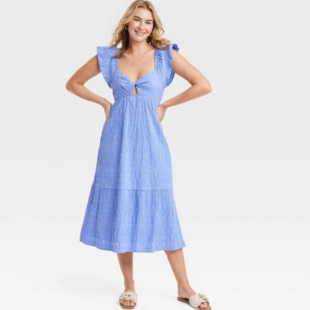 Universal Thread Light Blue Keyhole Ruffle Midi Dress